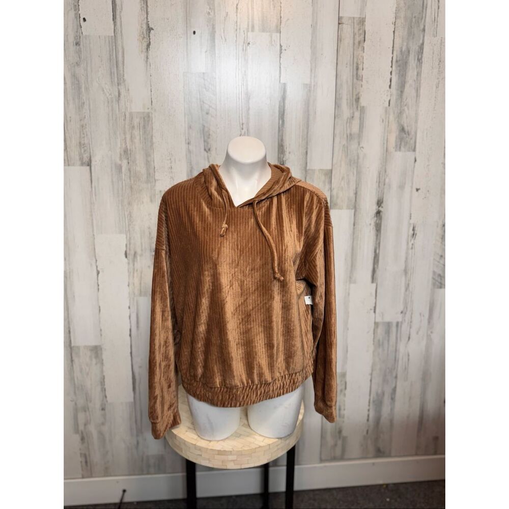 No Boundaries Tan Velour Hoodie XXL 19 | Cozy Soft Ribbed Pullover | Plus Size L